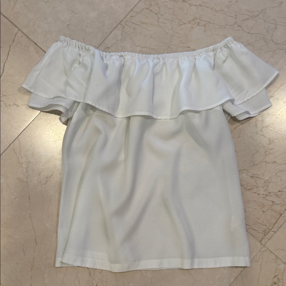 Halston Heritage Tops - Halston Heritage Ruffled Off-Shoulder White Tube Top